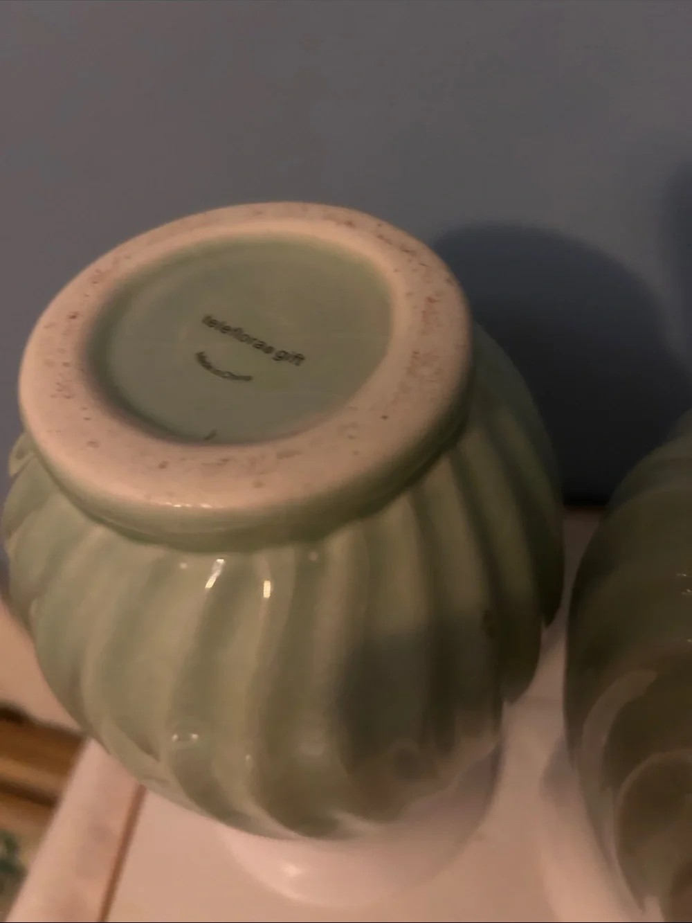 Pair of two 8” Ceramic.Ombre Green and Cream Decorative Vases (Set of 2)